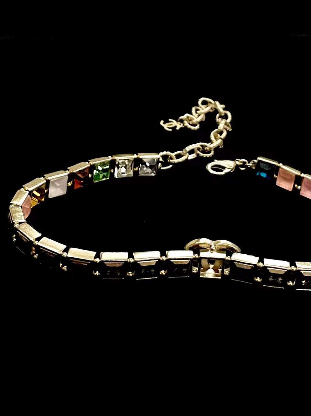 CHANEL 雙C彩色方鑽頸鏈項鍊3