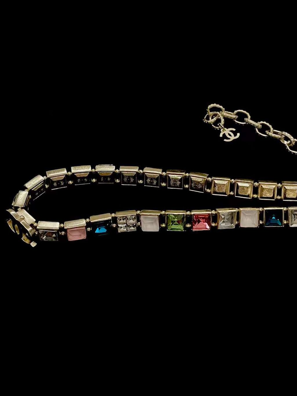 CHANEL 雙C彩色方鑽頸鏈項鍊5