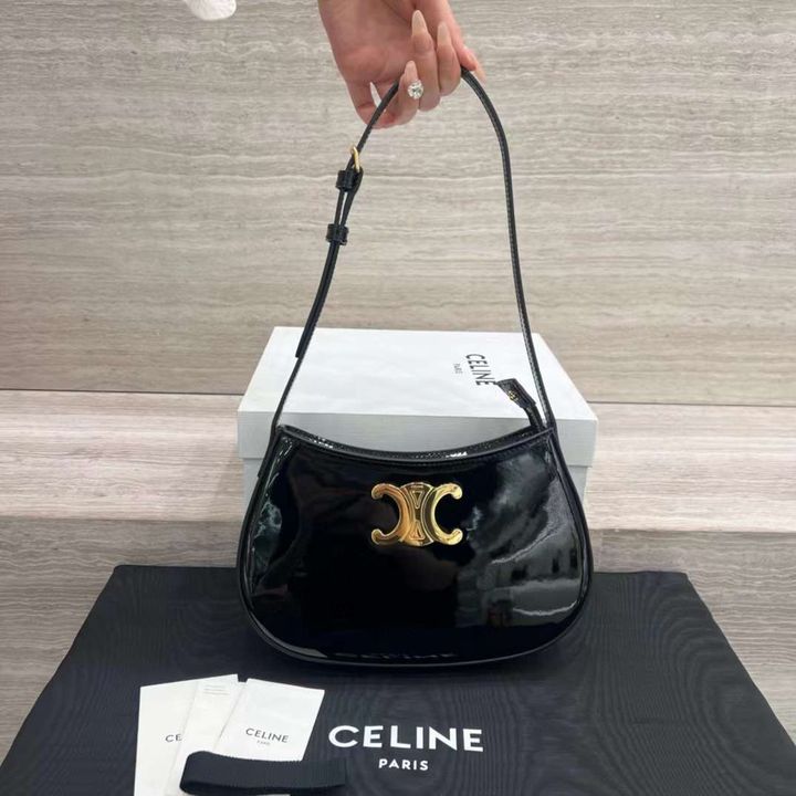 CELINE TILLY 亮面牛皮革手袋腋下包 漆皮款 