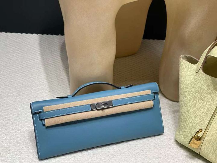 HERMES KELLY CUT SWIFT皮 75牛仔藍 手拿包ㄅ