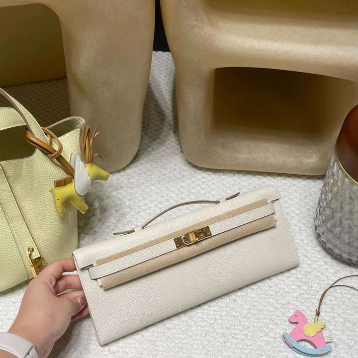 HERMES KELLY CUT EPSOM皮 10奶昔白 手拿包