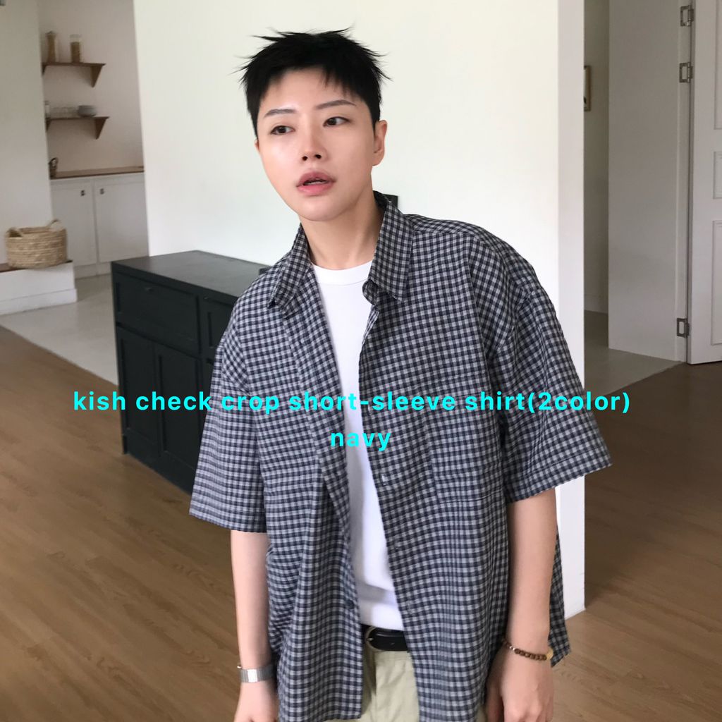 kish check crop short-sleeve shirt-nv