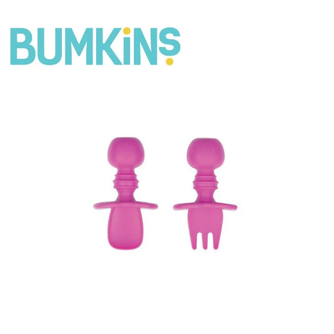 Bumkins 寶寶矽膠湯叉組(紫紅)