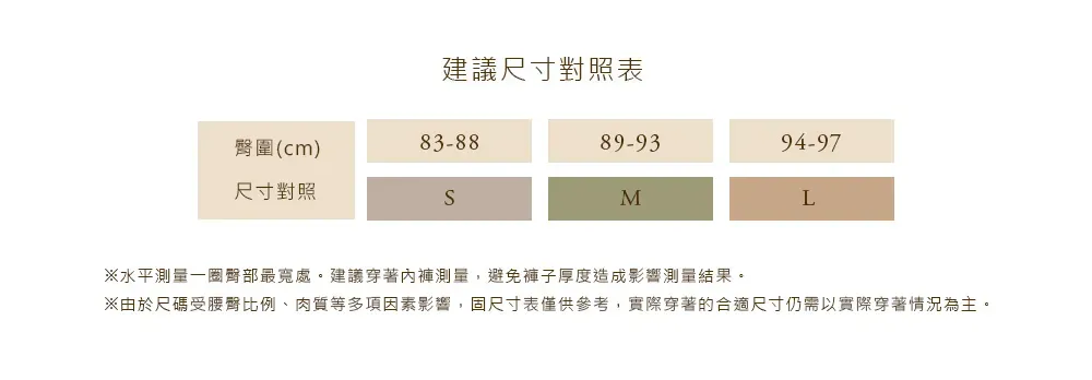 下身尺寸表