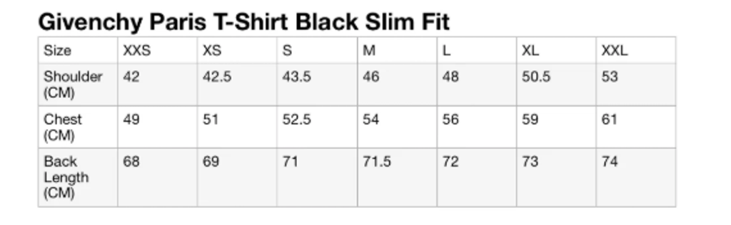 GVC SIZE CHART