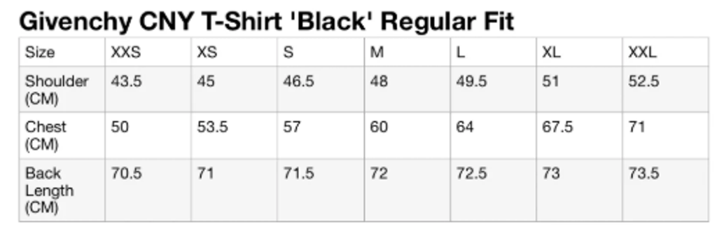 GVC CNY TEE SIZE CHART