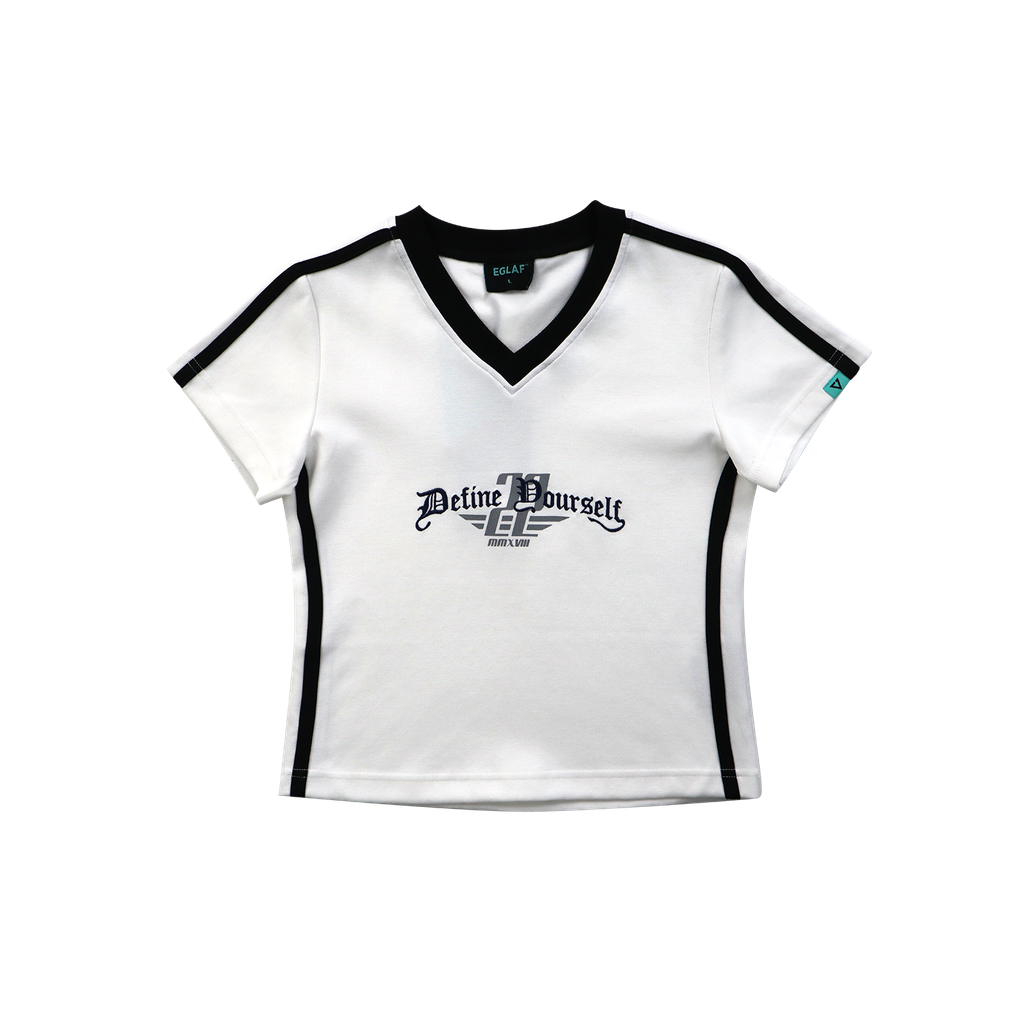 RW-V-Neck Crop Top-White-Front