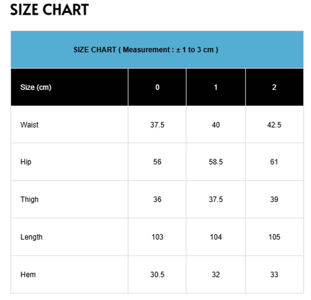 RUSTED WING SIZE CHART