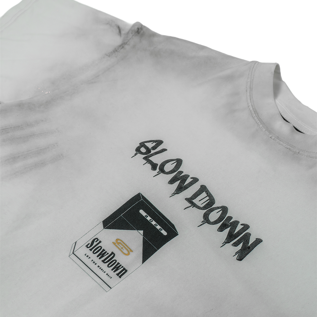 SLOWDOWN Cig Box Tee White (FW25) - Front (2)