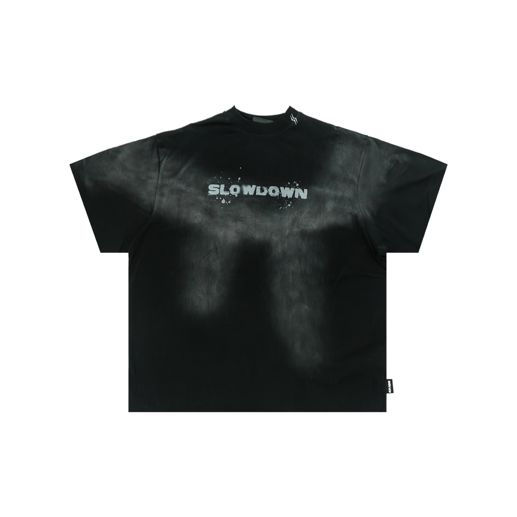 SLOWDOWN Washed Ink Splash Tee Black (FW25) - Front (1)