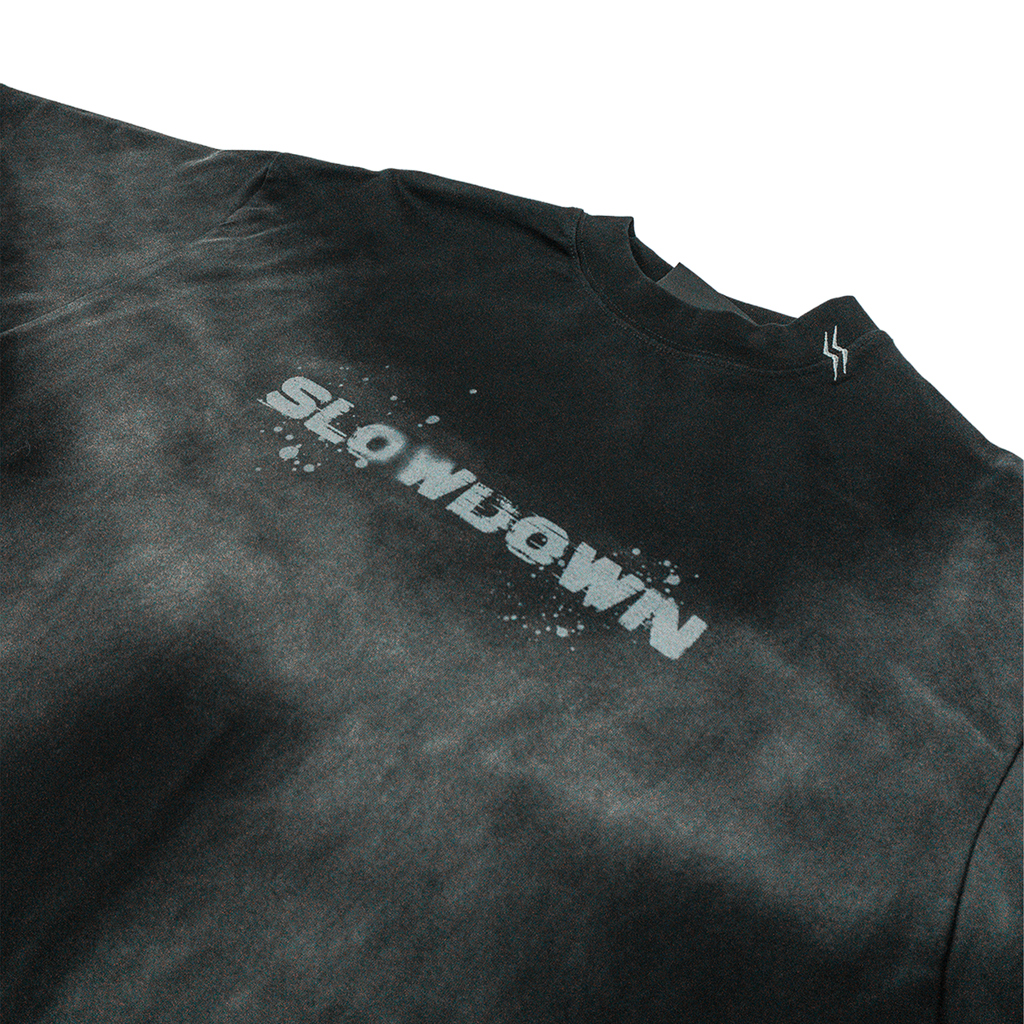 SLOWDOWN Washed Ink Splash Tee Black (FW25) - Front (2)