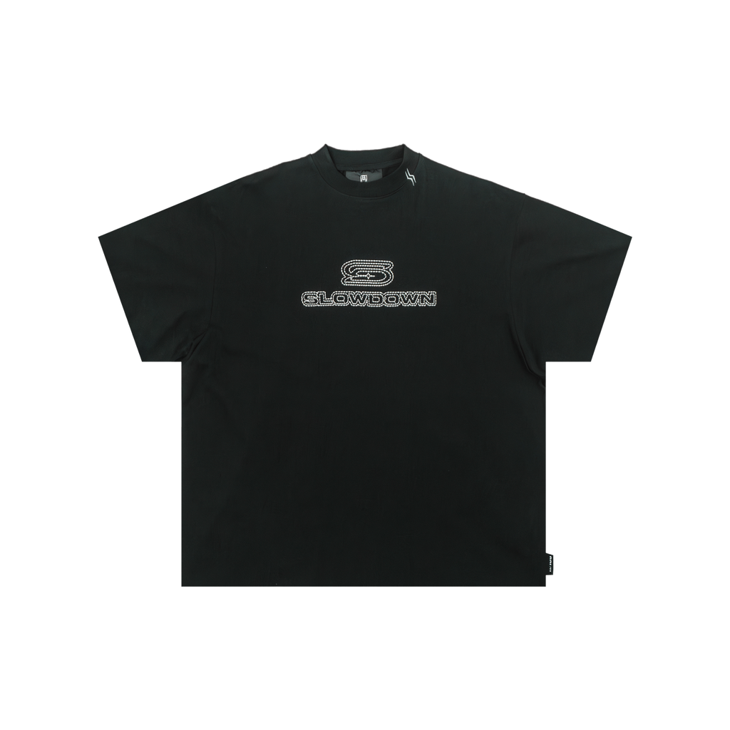SLOWDOWN Line Embroidered Tee Black (FW25) - Front