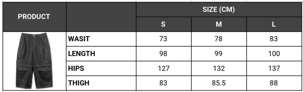 two way u8 pants size chart