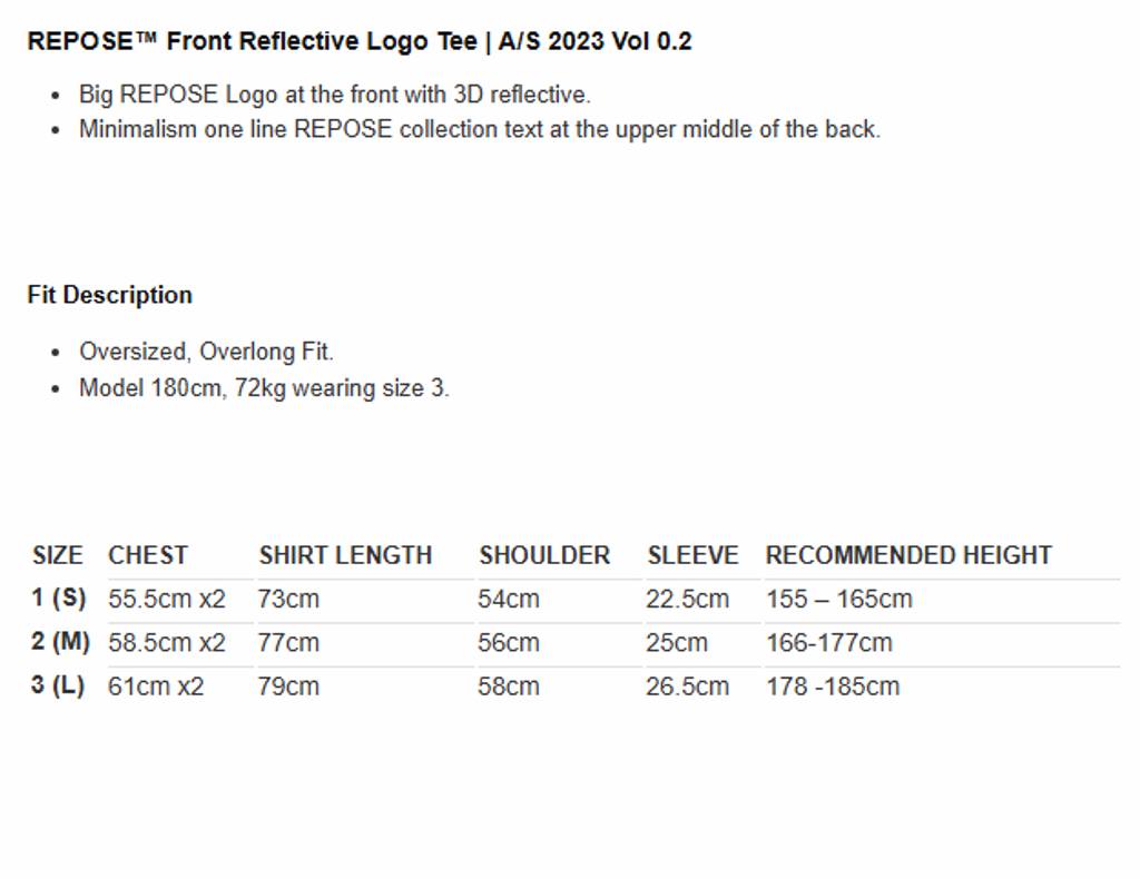 front reflective sz chart