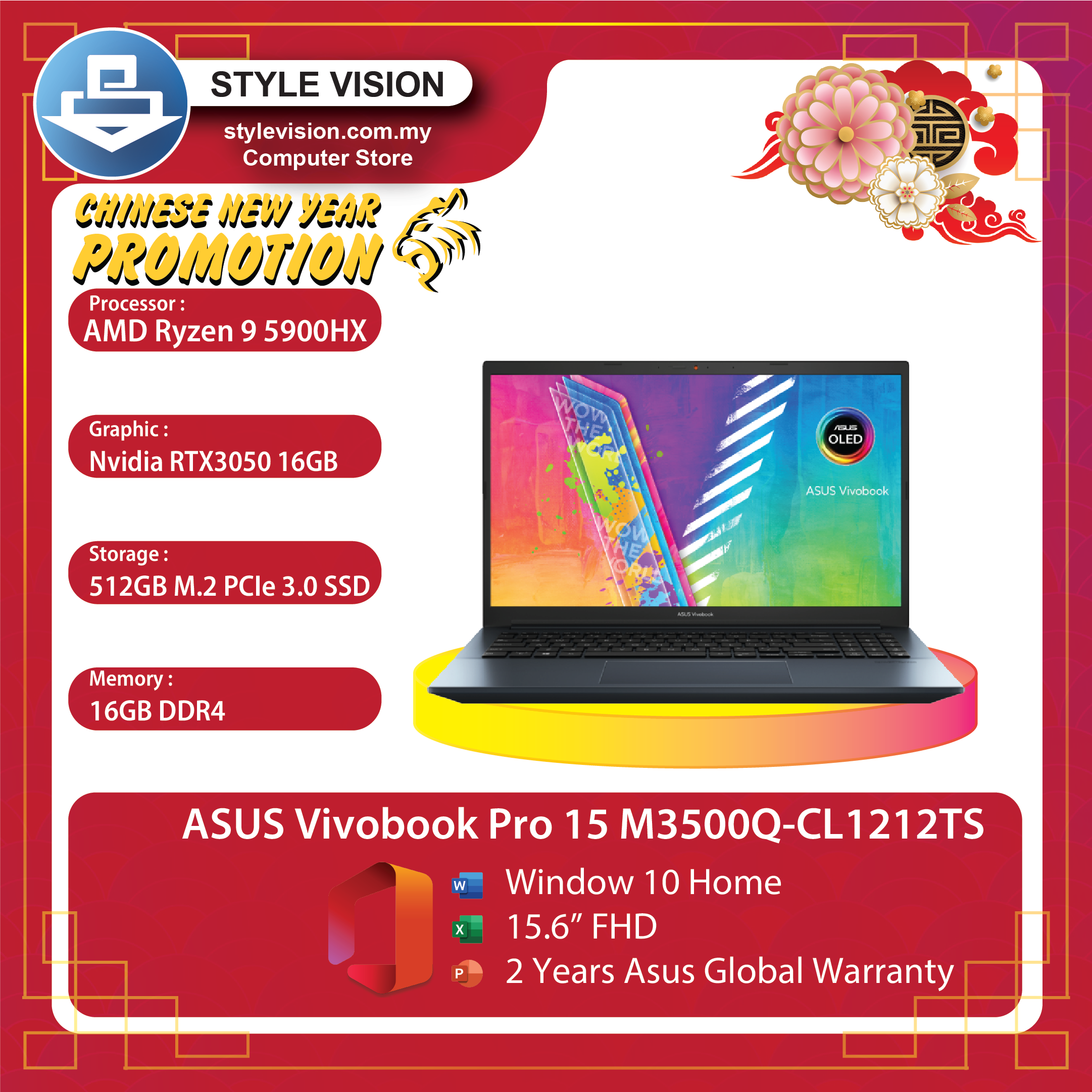 ASUS Vivobook Pro 15 M3500Q-CL1212TS,R9-5900HX/16GB DDR4/512GB  SSD/RTX3050/15.6"FHD OLED/Window10/OPI/2Y International Carry-in &1st Y  Accidental Protect/QUIET BLUE Notebook – Style Vision Computer Store