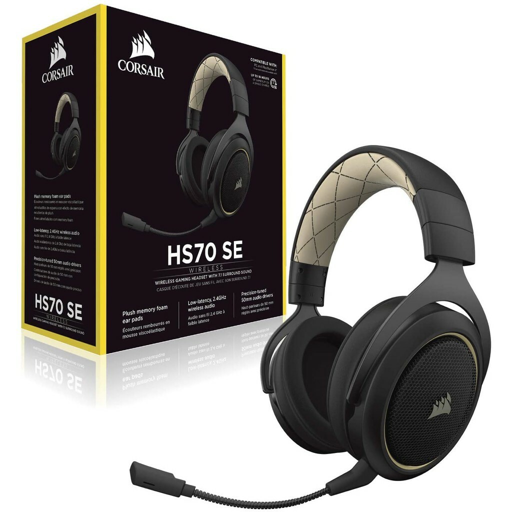 CORSAIR HS70 SE WIRELESS GAMING HEADSET W/7.1 SURROUND SOUND - GOLD – Style  Vision Computer Store