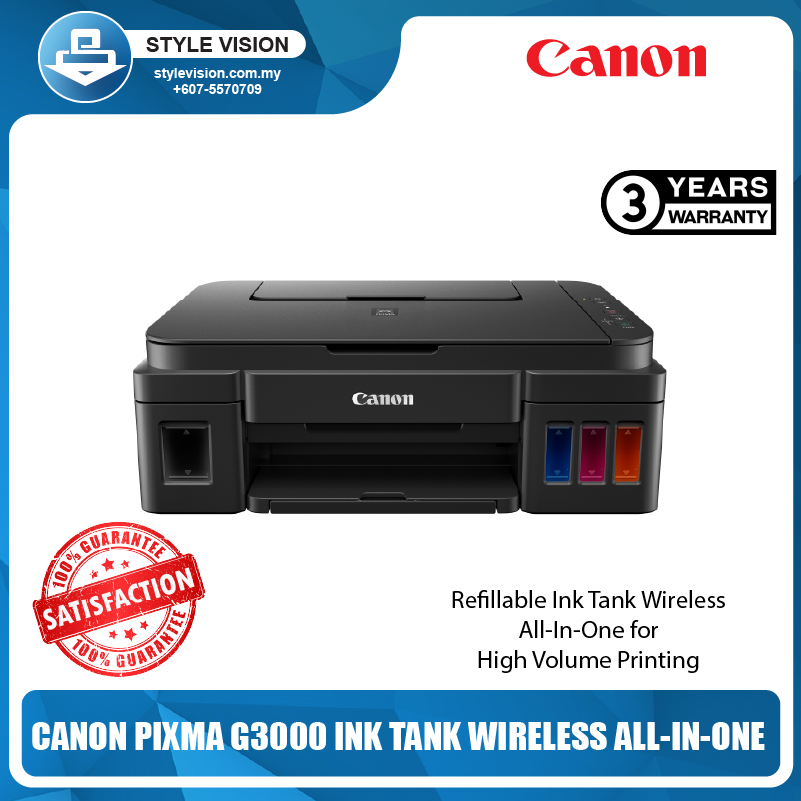 CANON PIXMA G3000 WIRELESS INK EFFICIENT ALL-IN-ONE PRRINTER TANK SYSTEM  (Include Black And Color setup Ink) – Style Vision Computer Store