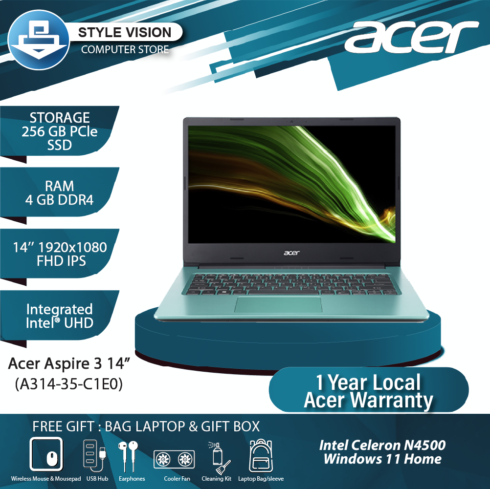 Acer Aspire 3 A314-35-C1E0,CELERON N4500/4GB DDR4/256GB SSD/14"FHD/W11 –  Style Vision Computer Store