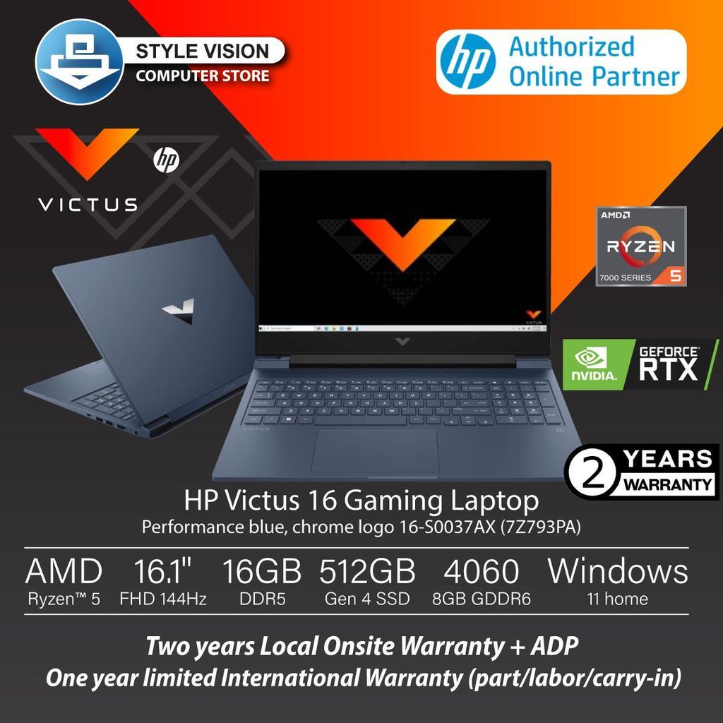 NOTEBOOK HP Victus 16-inch Gaming Laptop s0037AX/S0035AX RYZEN  5-7640HS,16GB ,512GB ,RTX4060,16.1FHD 144HZ, W11,2YW – Style Vision  Computer Store