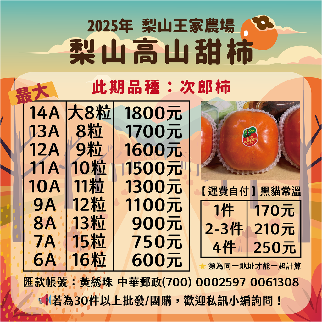 2025年王家農場甜柿價格