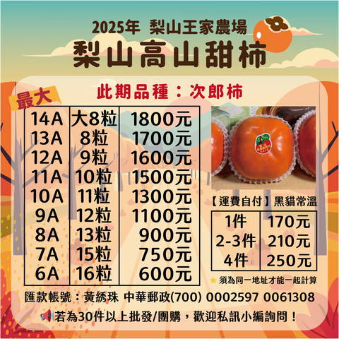 2025年王家農場甜柿價格