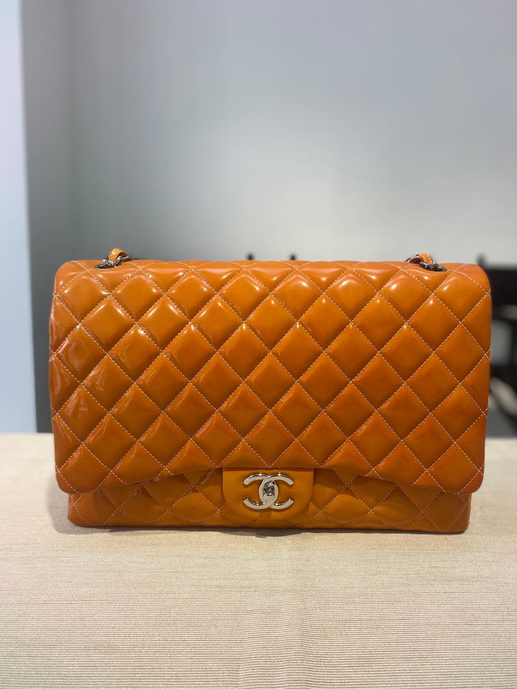 CHANEL Orange Patent Classic Maxi Double Flap Bag – portluxe