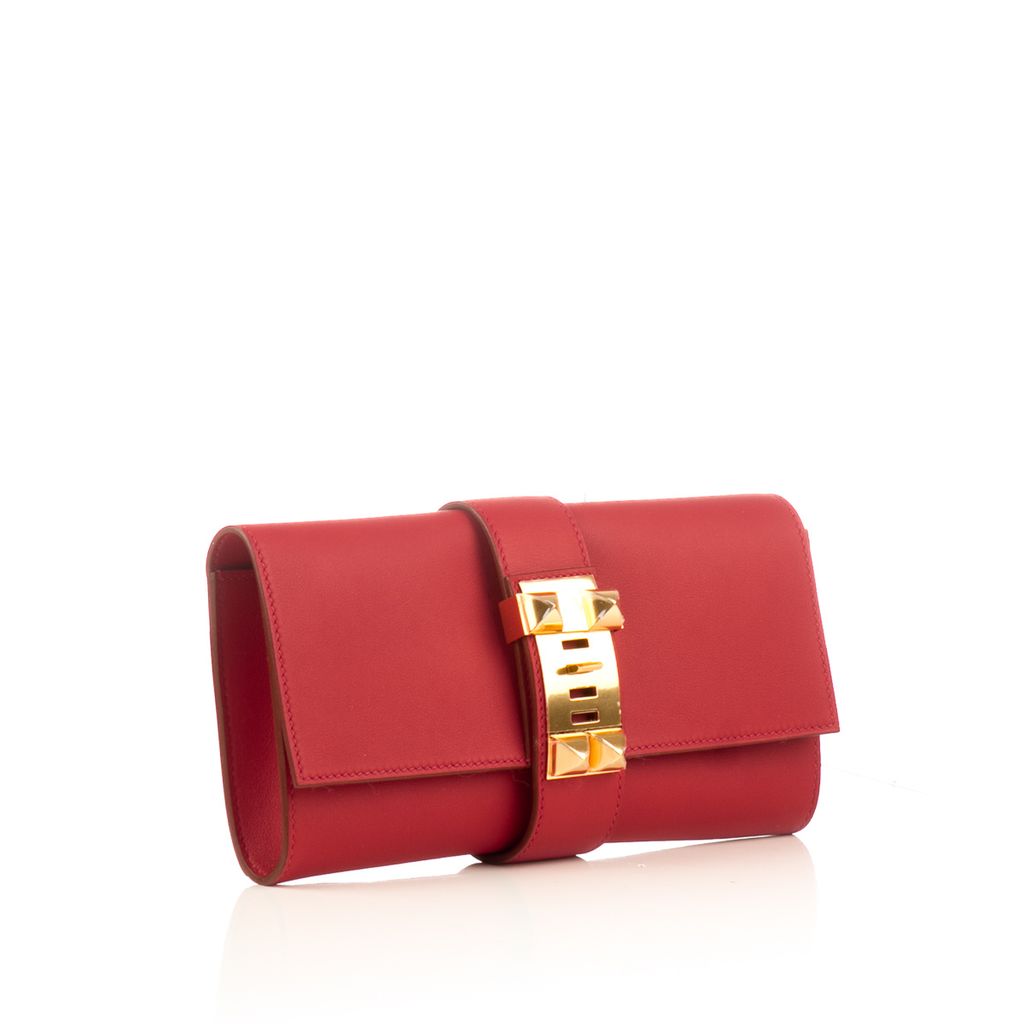 HERMÈS Red Medor 23 Box Leather Clutch – portluxe