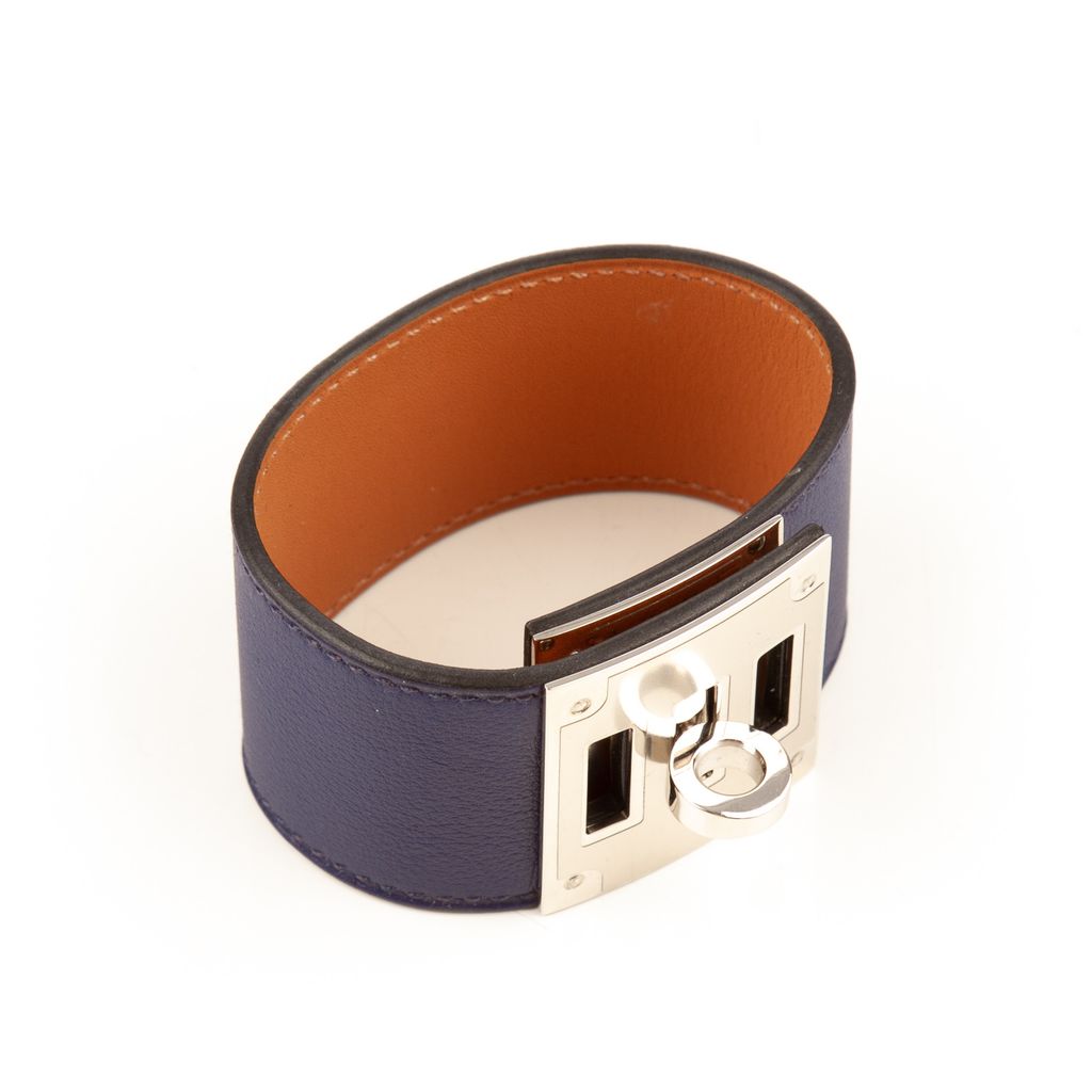 Hermes navy leather silver hw orange kelly dog bracelet-2.jpg