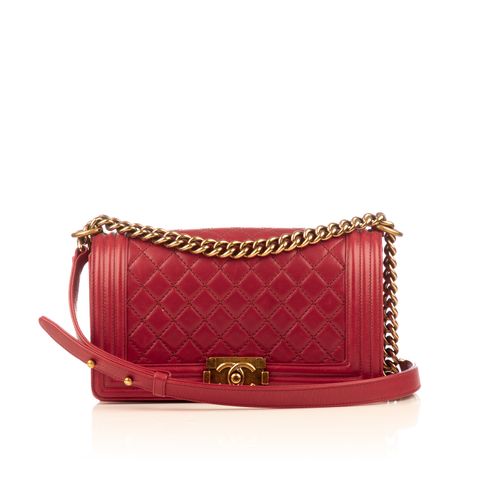 Chanel Boy Bag in Red Lambskin Leather with Gold Hardware — UFO No