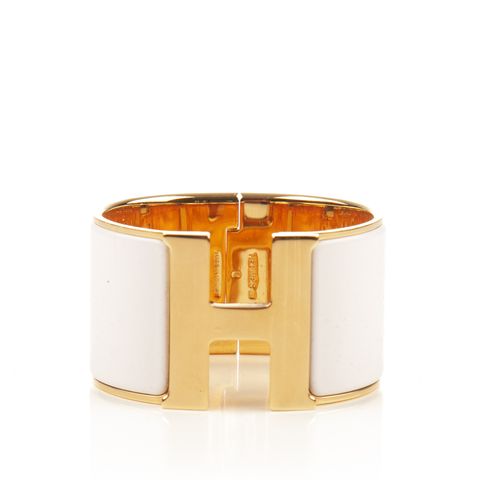 Hermes white and gold click wide bracelet-1.jpg
