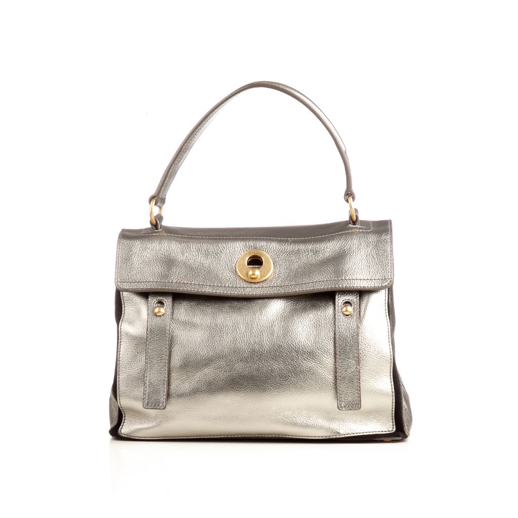 SAINT LAURENT Silver Metallic Leather Large Muse Two Bag – portluxe