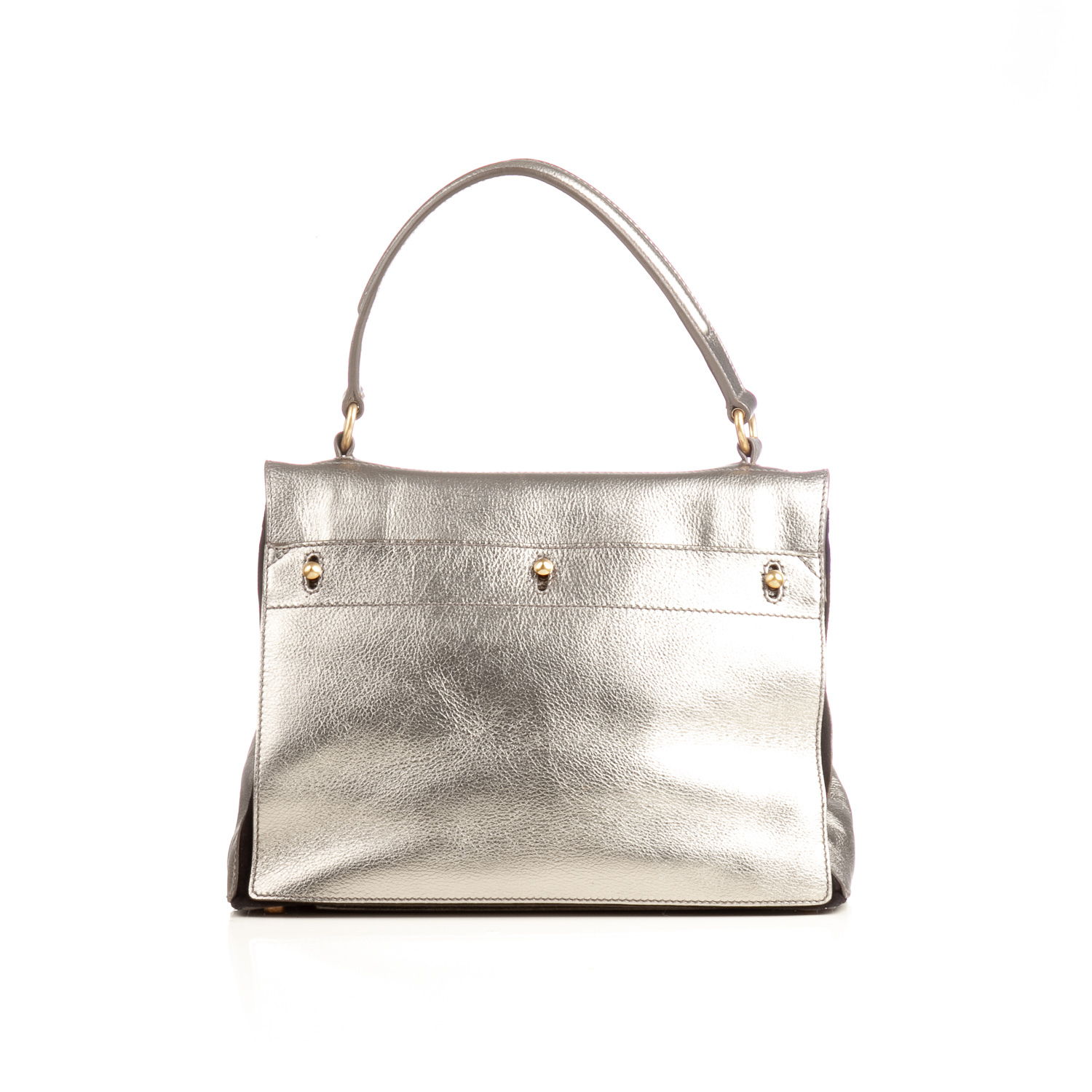SAINT LAURENT Silver Metallic Leather Large Muse Two Bag – portluxe