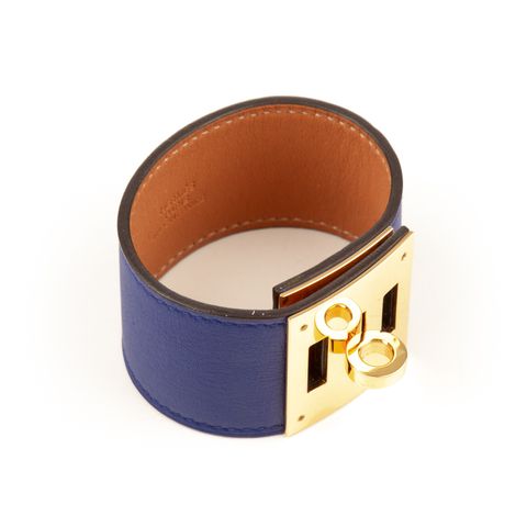 Hermes blue leather gold hw orange kelly dog bracelet-2.jpg