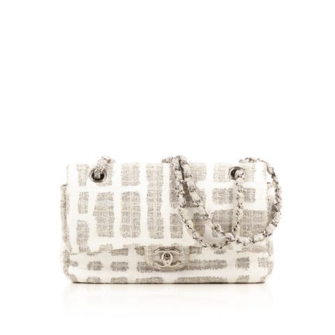 Chanel white tweed flap bag-1