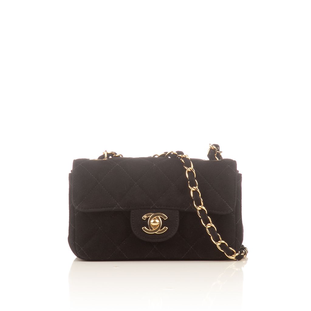 CHANEL Black Suede GHW Mini Classic Flap Bag – portluxe