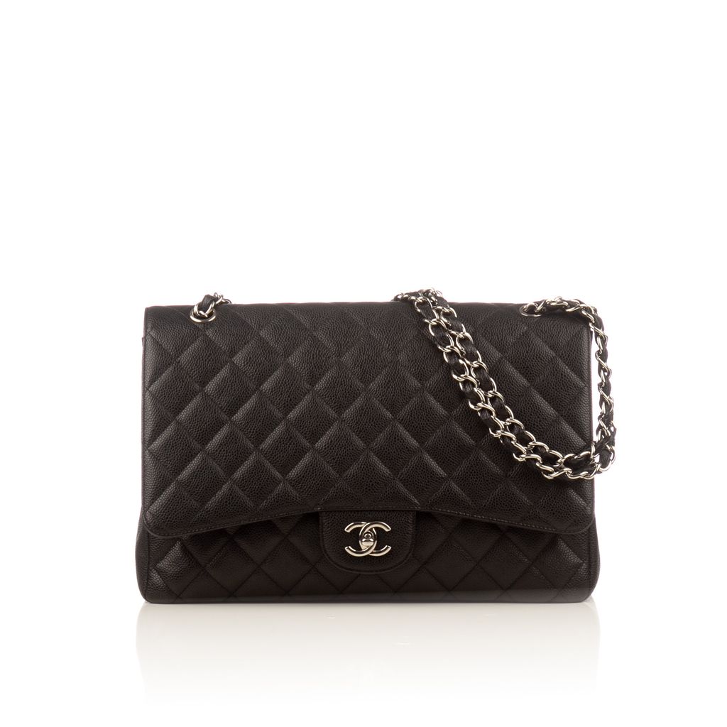 CHANEL Black Caviar Leather Classic Maxi Single Flap Bag – portluxe