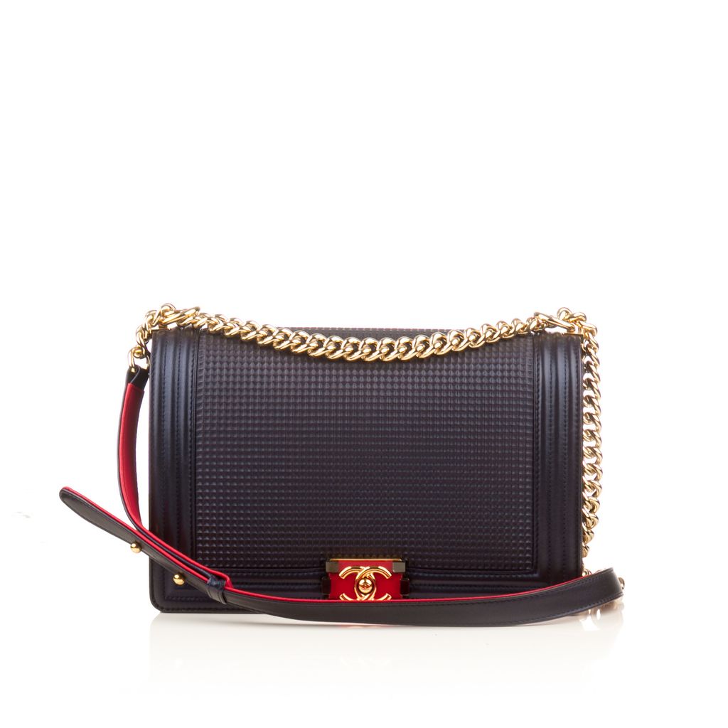 Chanel navy and red boy bag-1