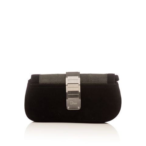 Dior black velvet saddle clutch-2
