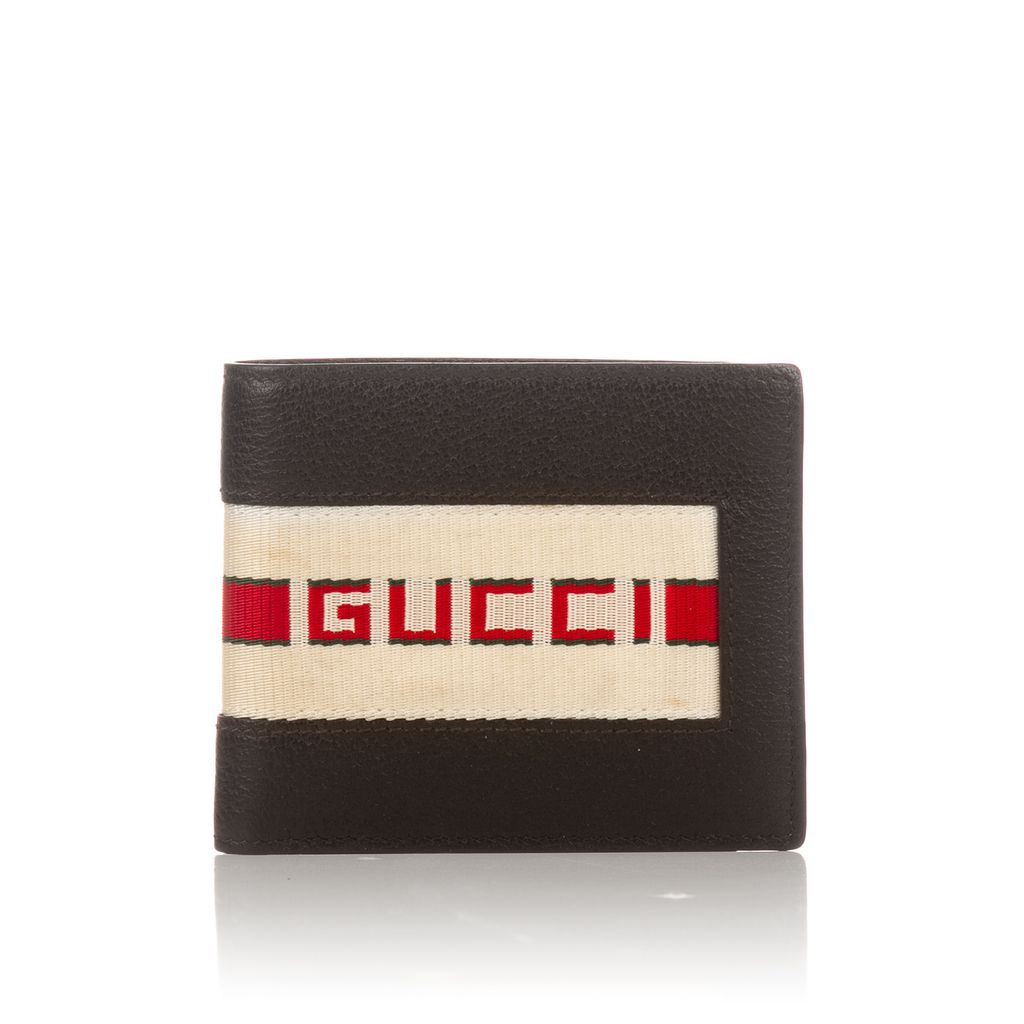 Gucci Web Stripe Leather Wallet in Black for Men