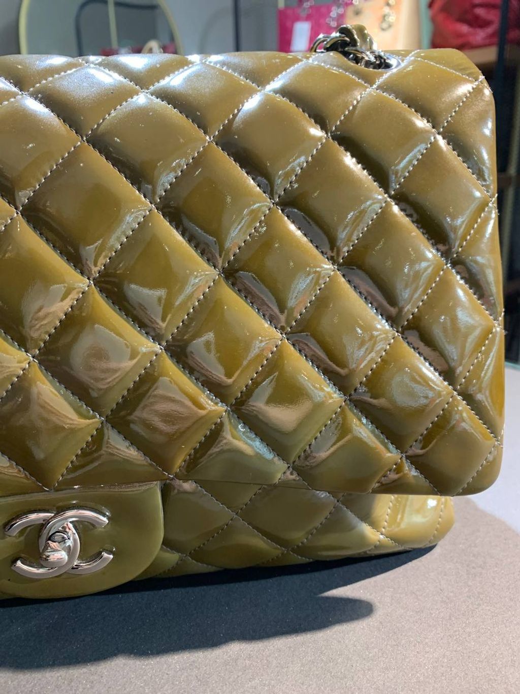 CHANEL Olive Patent Classic Maxi Flap Bag – portluxe