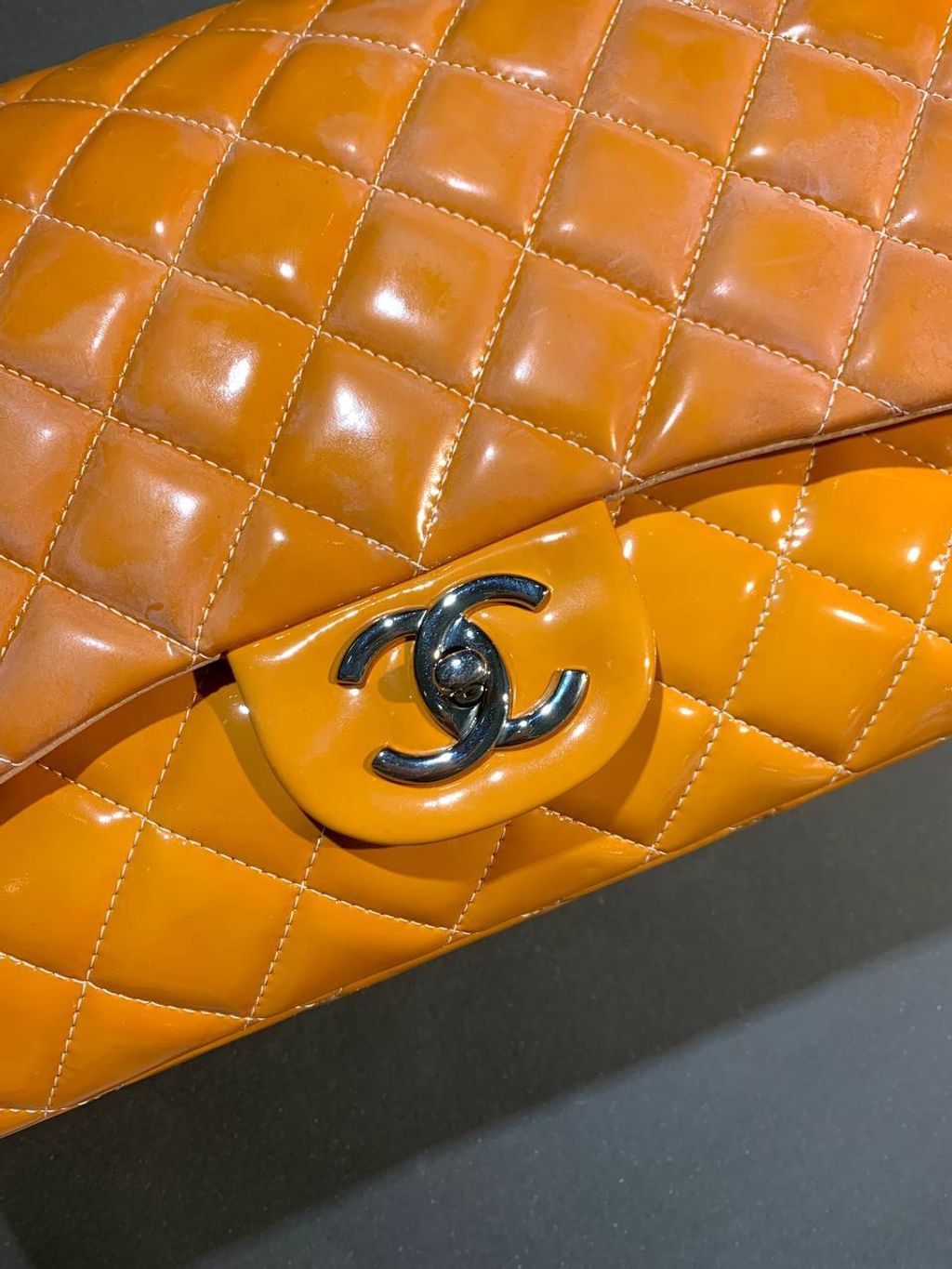 CHANEL Orange Patent Classic Maxi Double Flap Bag – portluxe