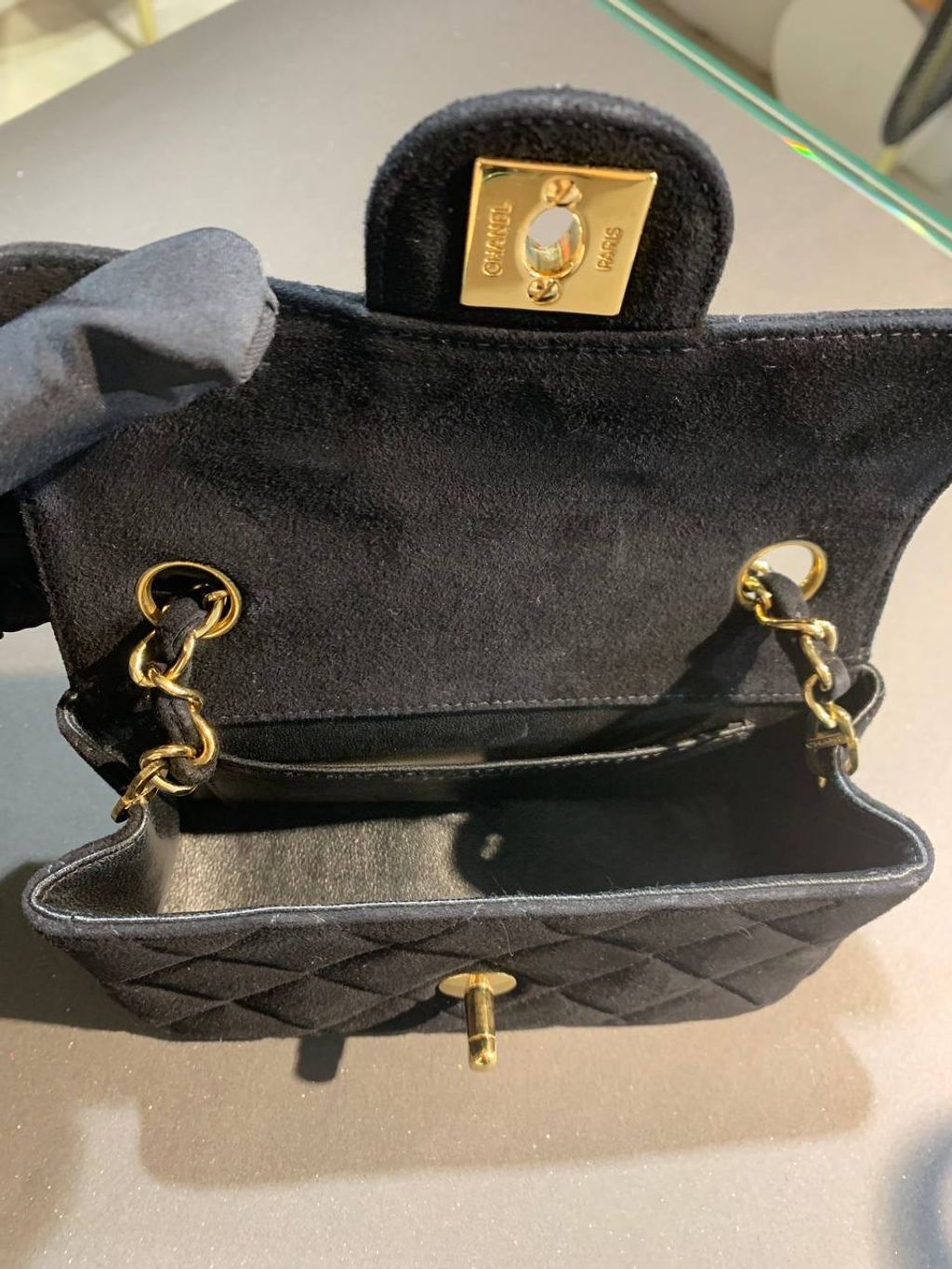 CHANEL Black Suede GHW Mini Classic Flap Bag – portluxe