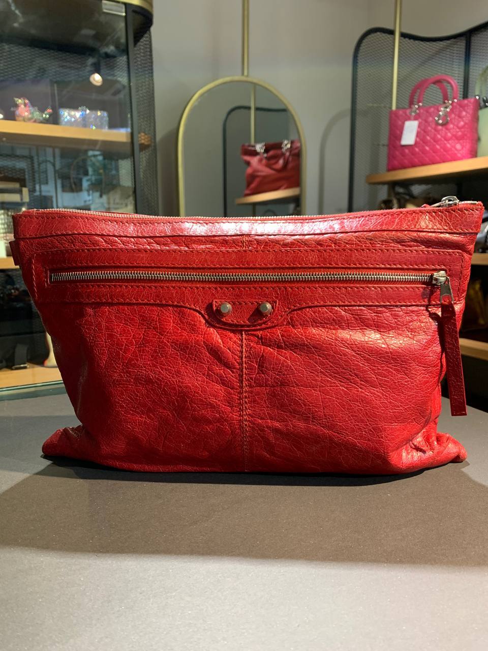 BALENCIAGA Red Lambskin Classic City Clip Pouch Clutch – portluxe