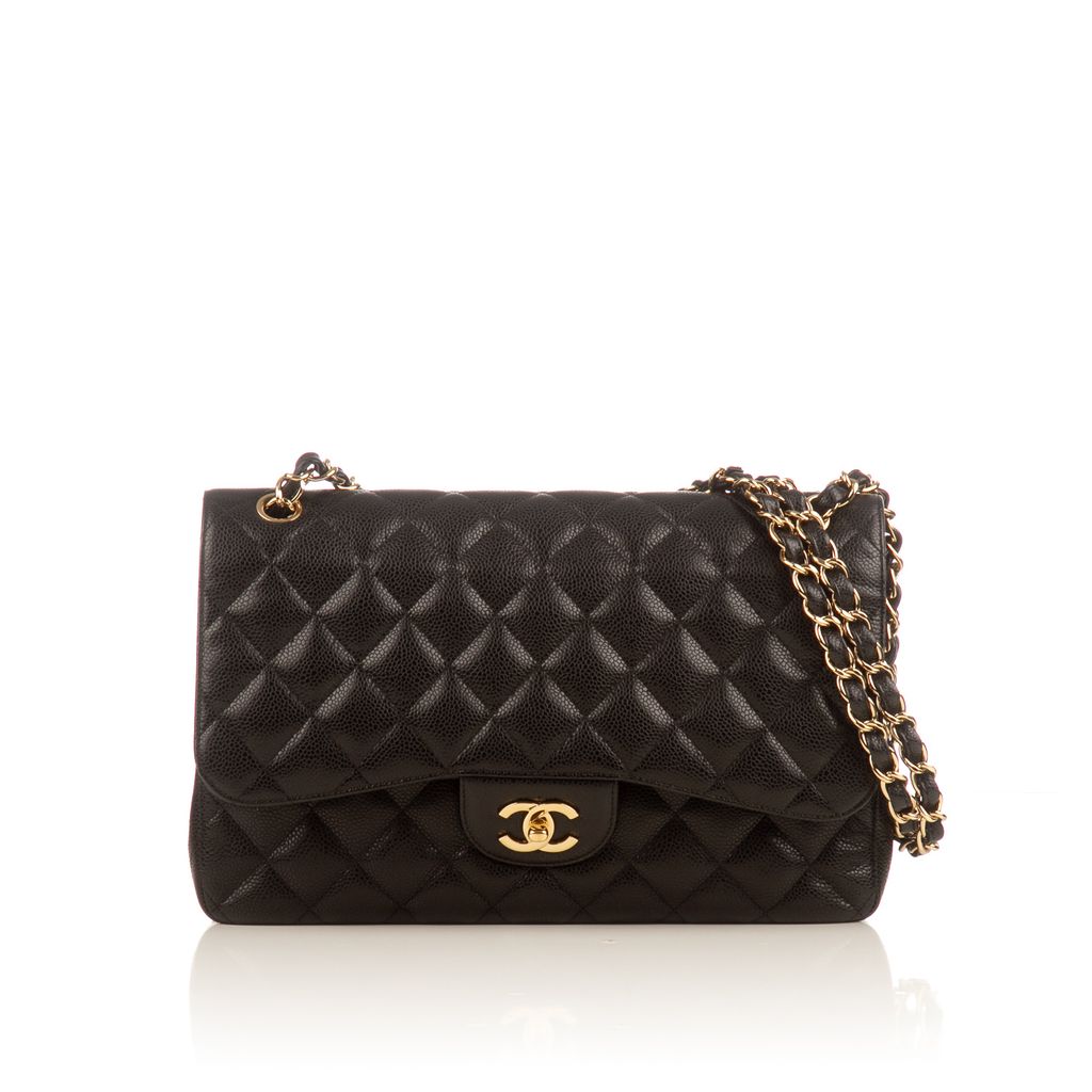 Chanel Black Caviar Double Flap GHW Classic Jumbo Flap – portluxe