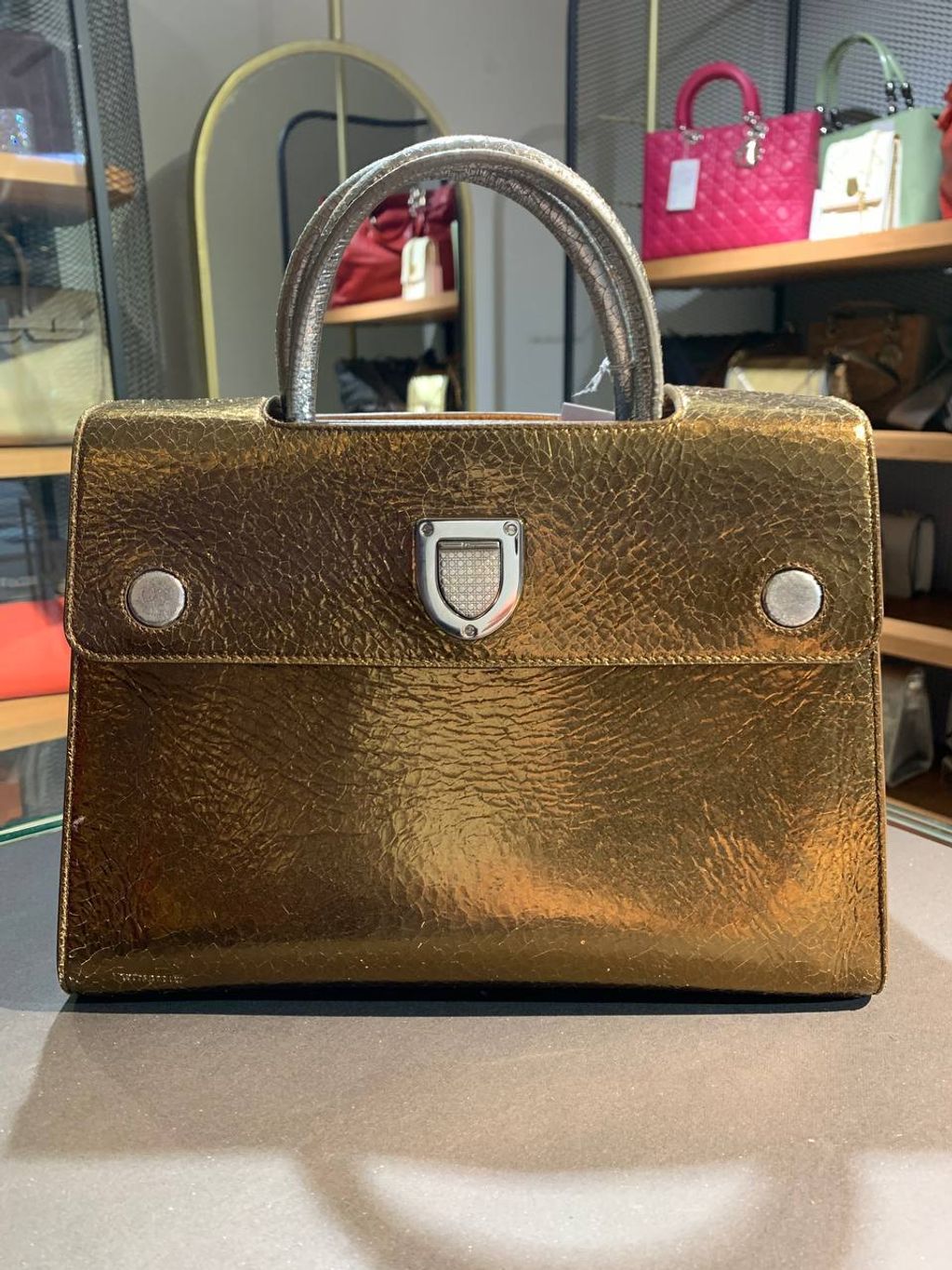 DIOR Bronze Metallic Patent Diorever Satchel Bag – portluxe