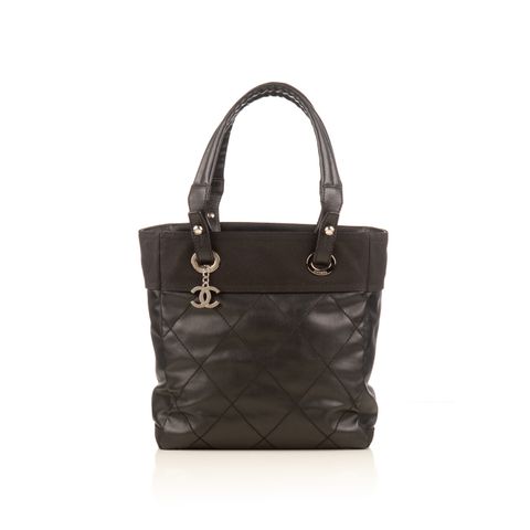 Chanel black leather and canvas shopper-1