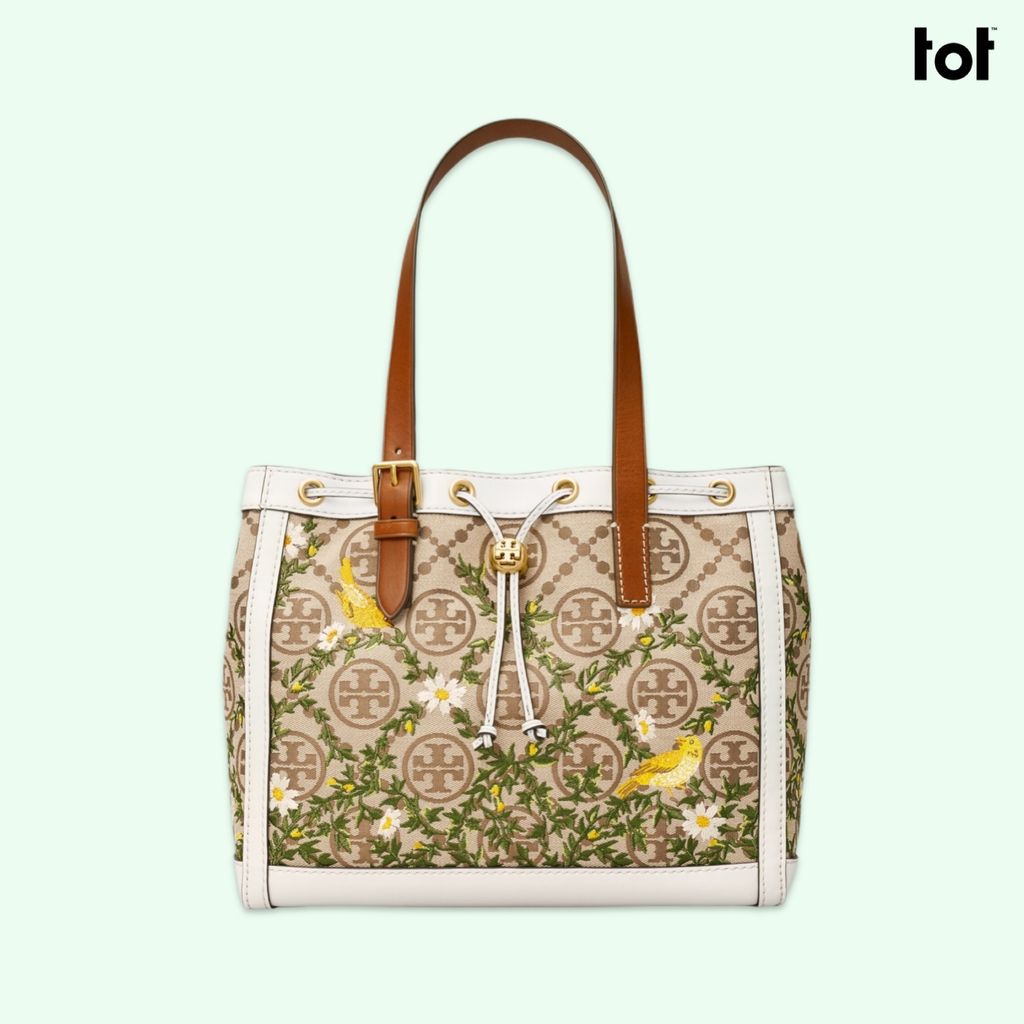 Tory Burch T Monogram Jacquard Drawstring Tote In Goldfinch