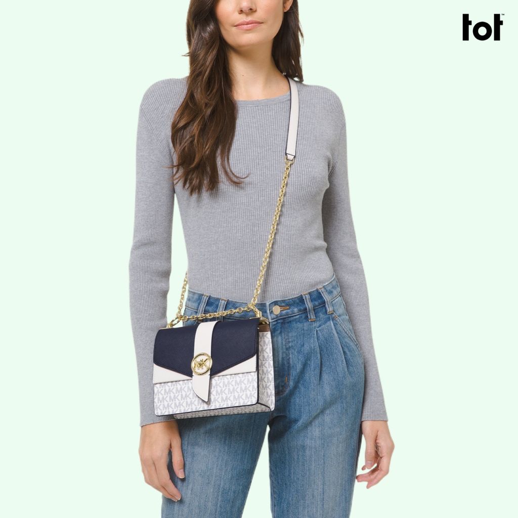 MICHAEL KORS - GREENWICH SMALL COLOR-BLOCK LOGO AND SAFFIANO LEATHER  CROSSBODY BAG – Louis & Laura Store