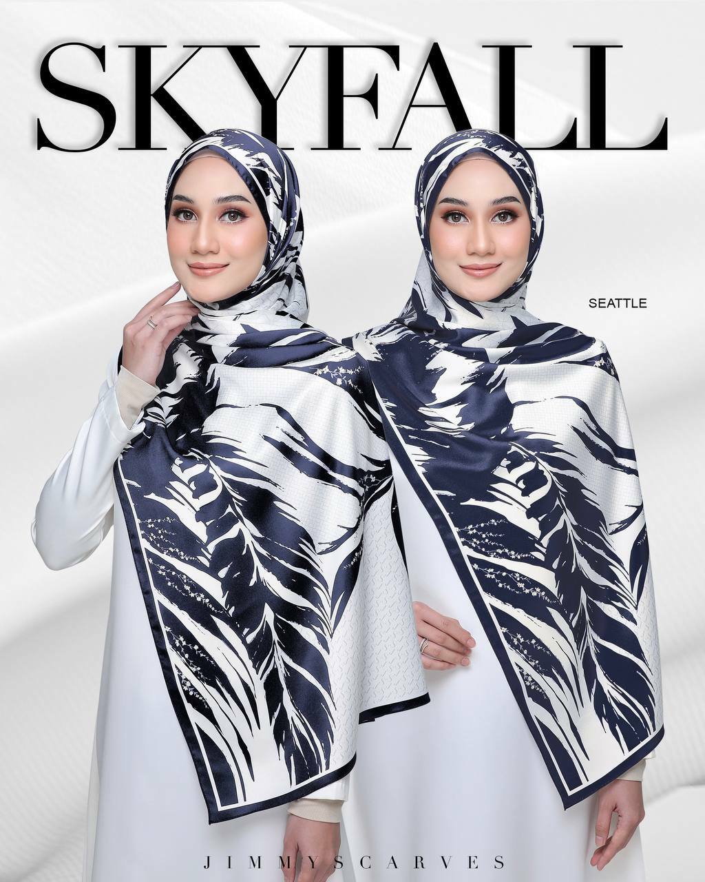 Premium Adra Satin Wide Shawl || Skyfall Printed || 2 meters || Jimmyscarves