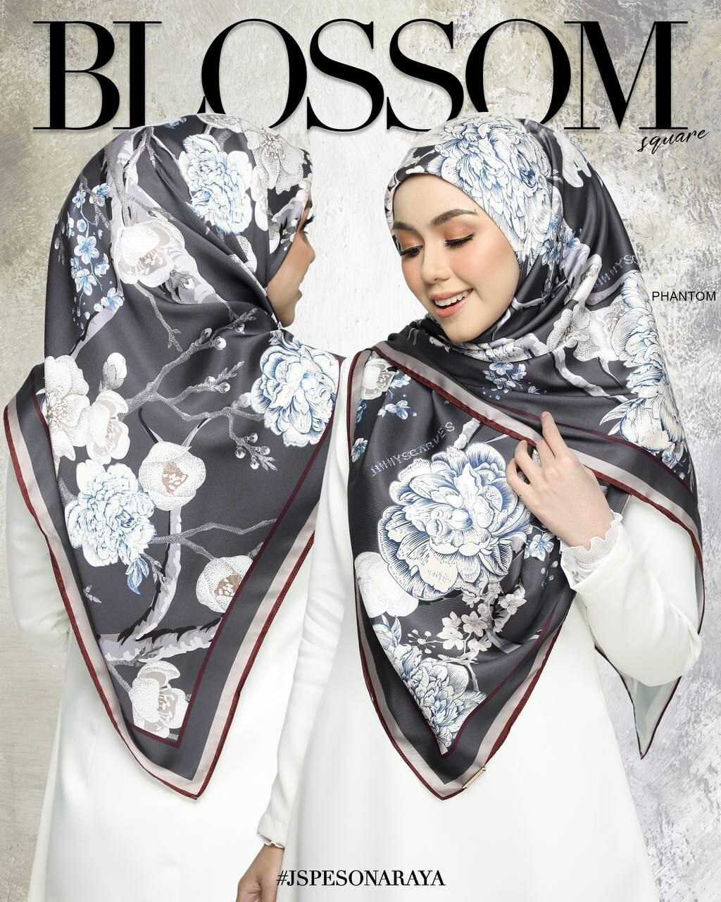 CLEARANCE !! Square Bawal || Premium Twill Satin || Blossom || Bidang 50 (M) || Jimmyscarves 